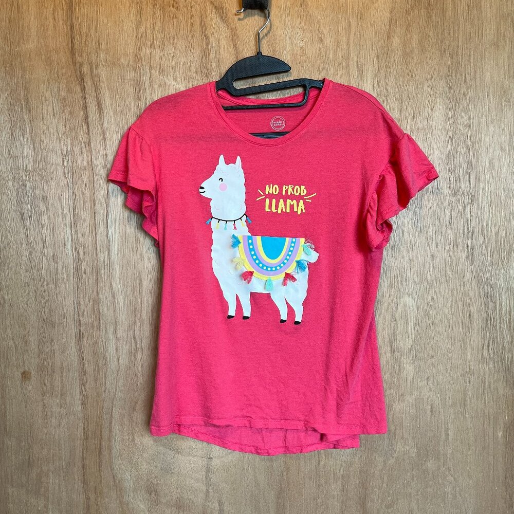 Wonder Nation No Prob Llama Coral Ruffle Short Sleeve T-Shirt Tee Girls XXL (18)